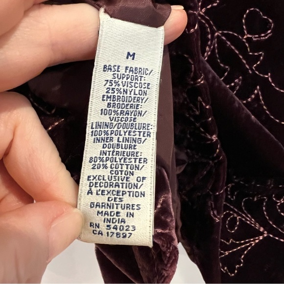 Vintage Old Navy Velvet Embroidered Blazer Medium Small Burgundy Fairy Y2K Boho - Picture 8 of 12